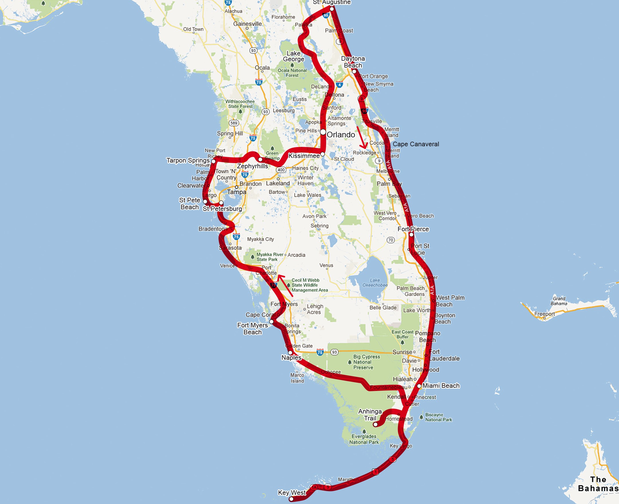 Cabrio Tour Florida Landkarte