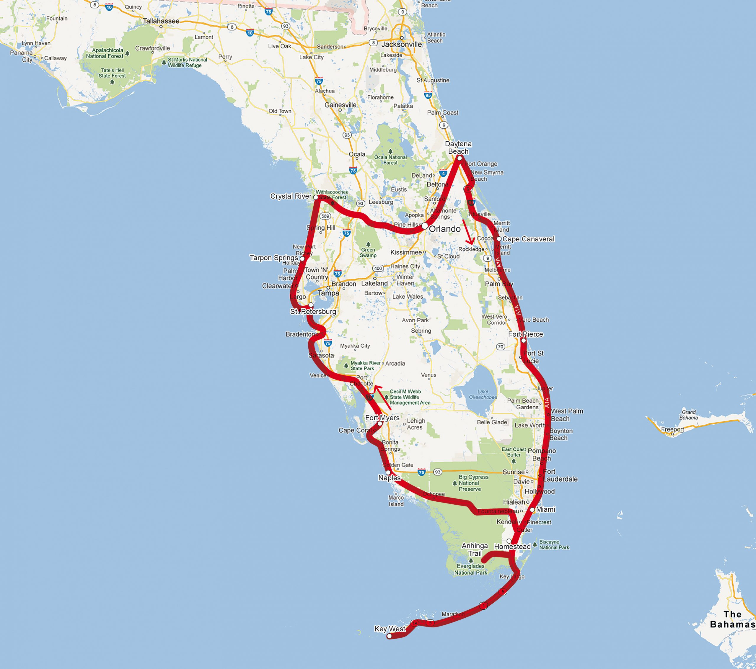 Cabrio Tour Florida Landkarte
